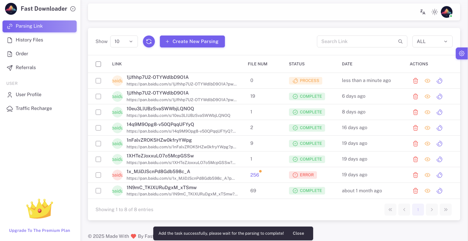 Parsing Task Processing & Completed States